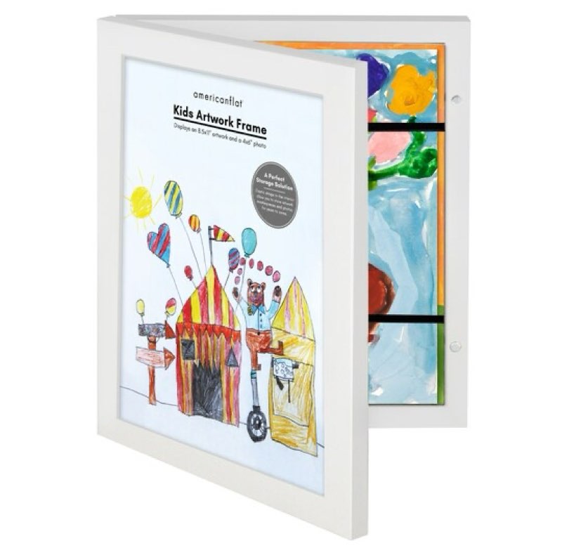 Americanflat 8.5x11 Front Loading Kids Art Frame - Kids Artwork Frame - Elastic Strap to Secure Artwork - Shatter Resistant Glass - Hanging Hardware - Includes Ease