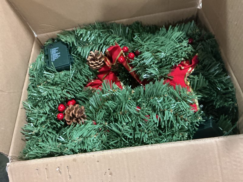Condition photo showing Good Condition for JOIEDOMI 3 Pack 19" Christmas Wreaths with Bow Pre-Lit Artificial with 20 Warm Lights Cordless for Home Front Door Wall Xmas Indoor Outdoor Christmas Decorations Window Door Wreath, Battery Operated