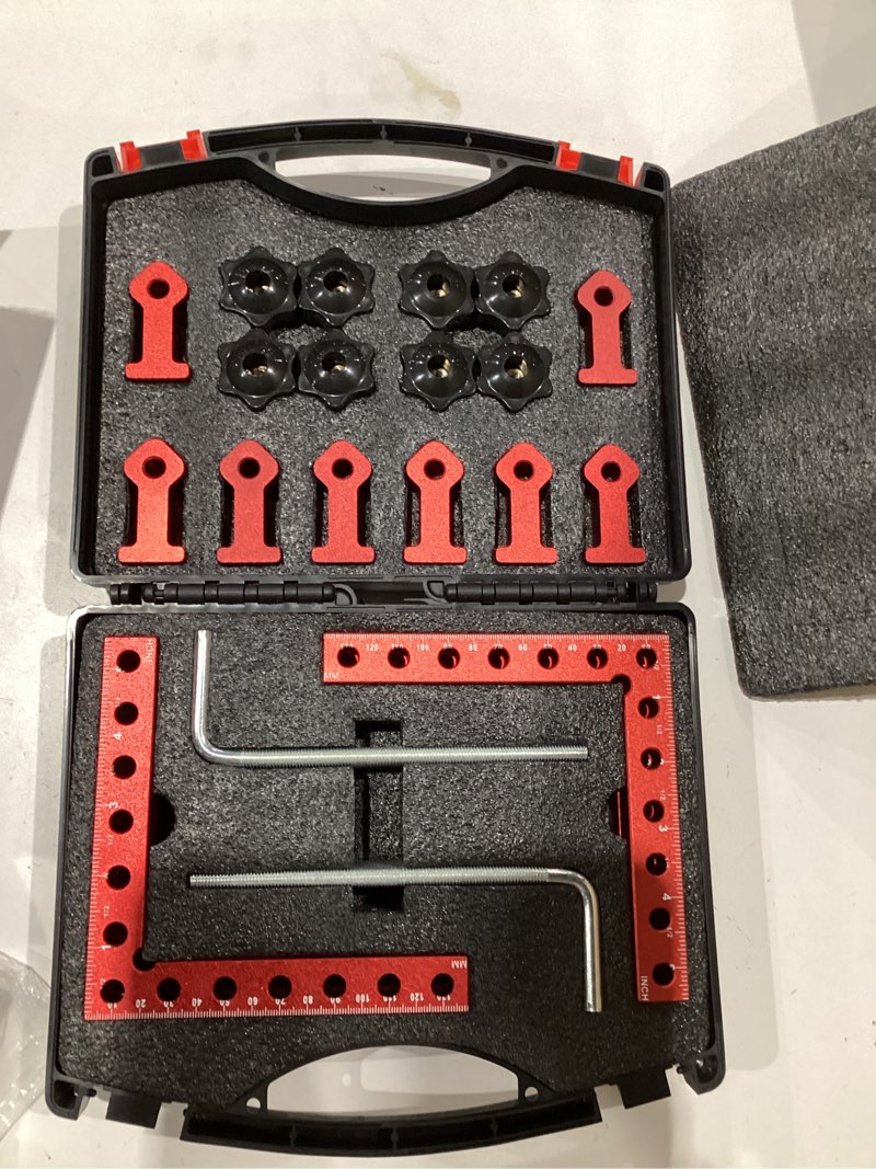Condition photo showing Good Condition for wetols corner clamps for woodworking, 4pcs 5.5" aluminum alloy right angle clamp, spreader positioning squares with 6-sided scales, 90 degree clamp for cabinets, drawers, shelves, frames red