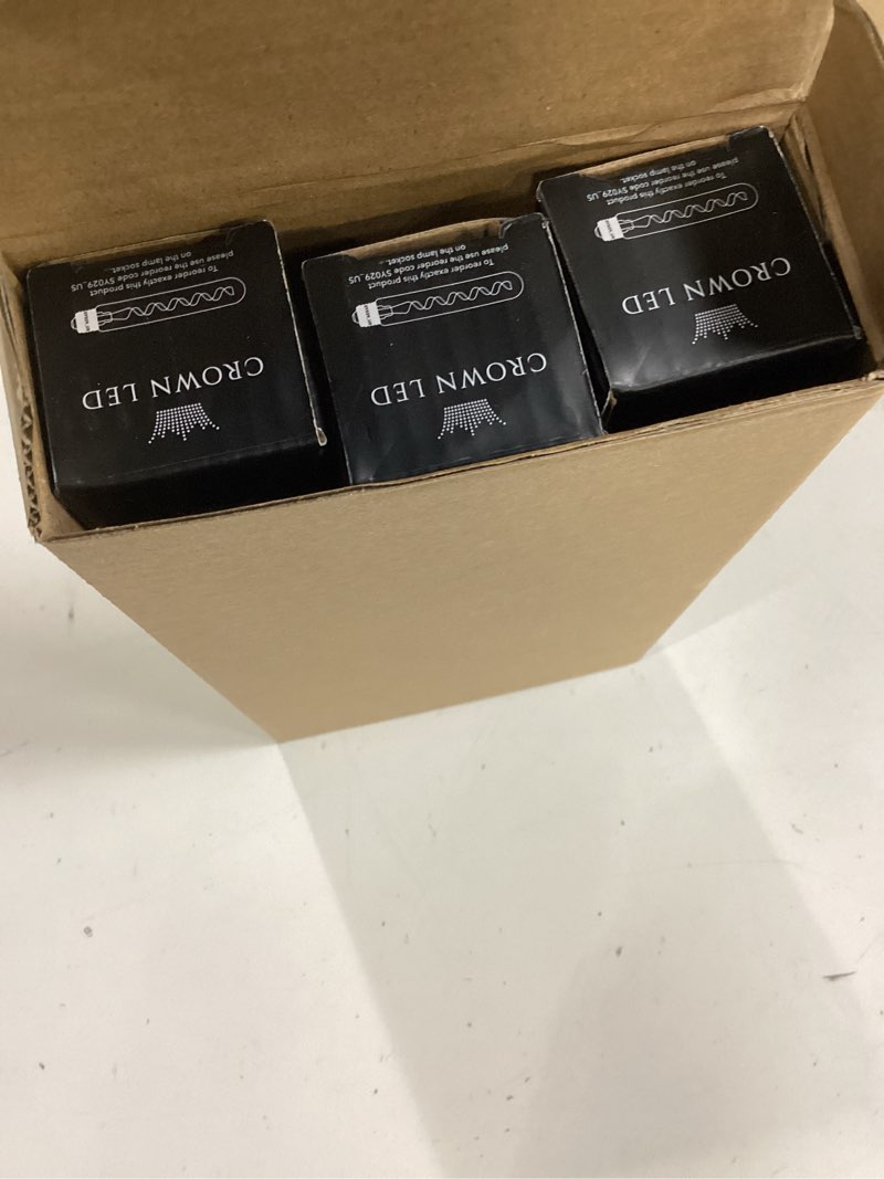 Condition photo showing New/Like New for crown led 3 piece smoky edison flute tube light bulbs, dimmable, 4w, 2200k, warm white, 230v, sy29, retro vintage look [a+]