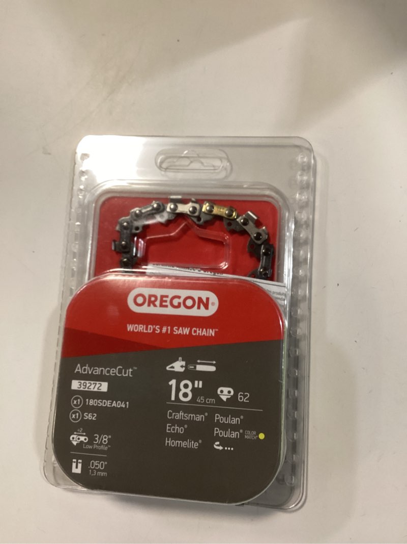 Condition photo showing New/Like New for oregon chainsaw guide bar & chain combo, advancecut replacement for saw chains, bar length 18" (45cm), with low kickback chain set, 3/8" pitch, 0.050" gauge, 62 drive links (39272) chainsaw guide bar&chain