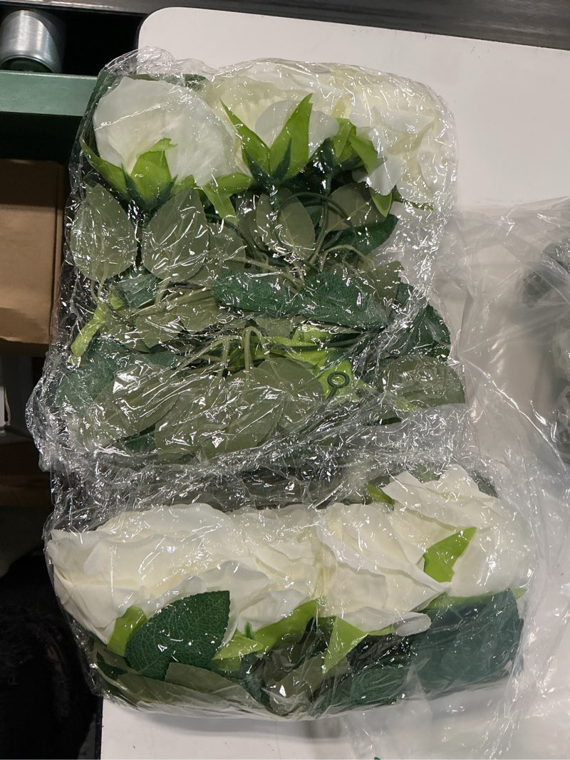 Condition photo showing New/Like New for teldrassil 4pcs(26 ft) artificial rose vine fake flower garland fake silk rose hanging vine for wedding party background arch garden background decoration (white)