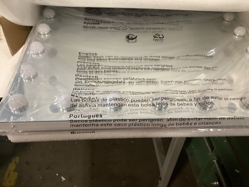 Condition photo showing New/Like New for 24.4"x 20.4" Vanity Mirror Makeup Mirror with Lights,10X Large Hollywood Lighted Vanity Mirror with 22 Dimmable LED Bulbs,3 Color Modes,Touch Control for Bedroom,Tabletop or Wall-Mounted White-24.4"x 20.5"-22 Bulbs