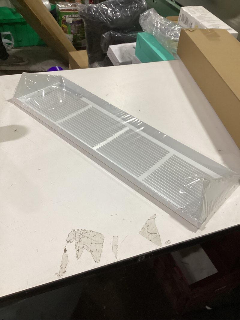 Condition photo showing As Is for [2 Pack] Fits 12x6 Duct Size | Steel Triangular Baseboard Return Air Grille by Handua | Efficient Air Flow | Air Register Vent Cover Grill | 3-13/16" Depth | White | Outer Dimensions: 13-3/4" x 6-5/8" 12"W x 6"H Duct Size [2 Pack]