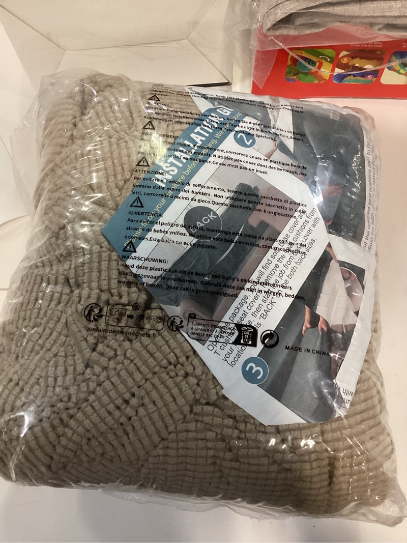 Condition photo showing New/Like New for princedeco t cushion loveseat slipcover 3 pieces sofa covers for t cushion sofa stretch slip covers for 2 cushion couch with 2 individual t shape seat covers width up to 76" - washable, sand 2 cushion loveseat sand