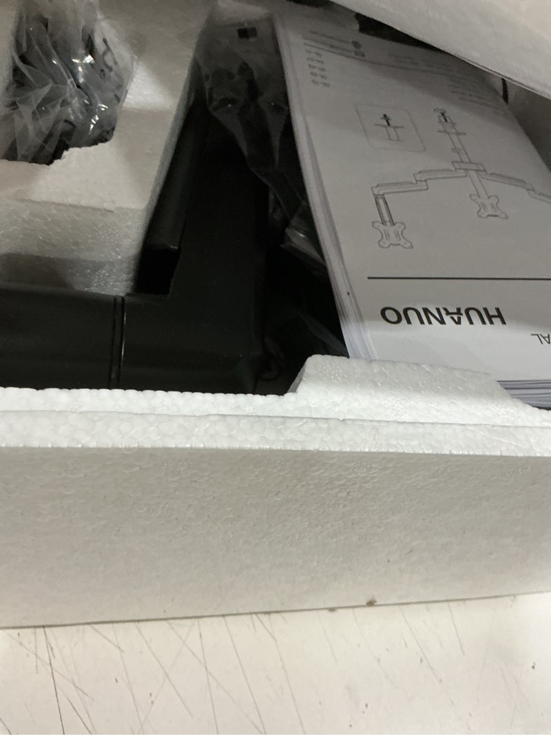 Condition photo showing Good Condition for huanuo triple monitor mount for 13-27 inch computer screens, gaming 3 monitor desk mount with arm holds 19.8lbs, triple monitors stand with tilt, swivel, rotation, vesa 75x75, 100x100mm