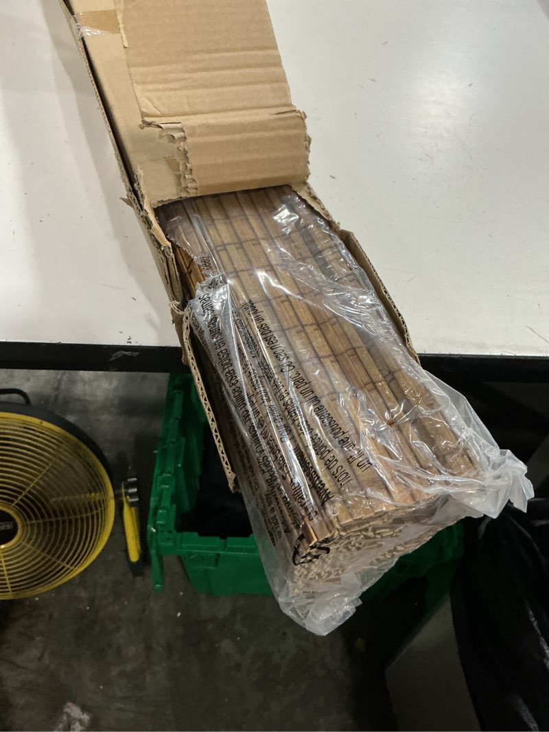 Condition photo showing New/Like New for cordless bamboo roman shades 20x48in, light filtering bamboo blinds for indoor windows, office, bathroom and living room, privacy teak.
