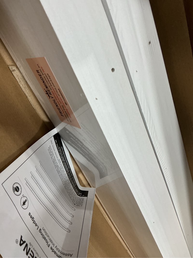 Condition photo showing Good Condition for forbena 48 inch floating shelves for wall set of 4, large white picture ledge shelf for living room photo frames, extra long wood wall shelves with lip for bedroom hallway office nursery kids books 48 inch white