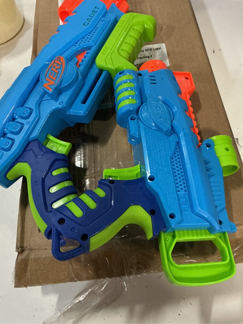 Condition photo showing Good Condition for nerf elite junior ultimate starter set, 2 easy play blasters, 15 darts for kids outdoor games, ages 6 & up