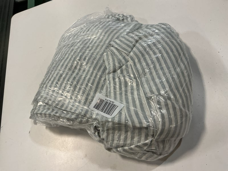 Condition photo showing Good Condition for european linen duvet cover set, twin, mist/white stripe
