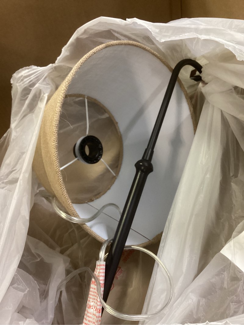Condition photo showing Good Condition for adesso antique bronze table lamp with burlap shade - 180 degree adjustable arm, versatile bedside table, living room, or desk lamp, 27” tall