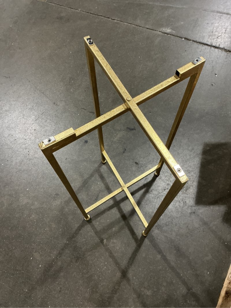 Condition photo showing As Is for 2-tier round end side table, small metal side table with removable tray, folding accent tables for living room, balcony, nightstand for bedroom, outdoor tables for patio, gold