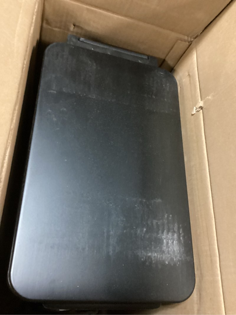 Condition photo showing As Is for Home Zone Living 8 Gallon Slim Kitchen Trash Can with Soft Close Lid, Step Pedal, Bag Tuck Band, and Removable Liner, Stainless Steel, Matte Black, 30 Liters