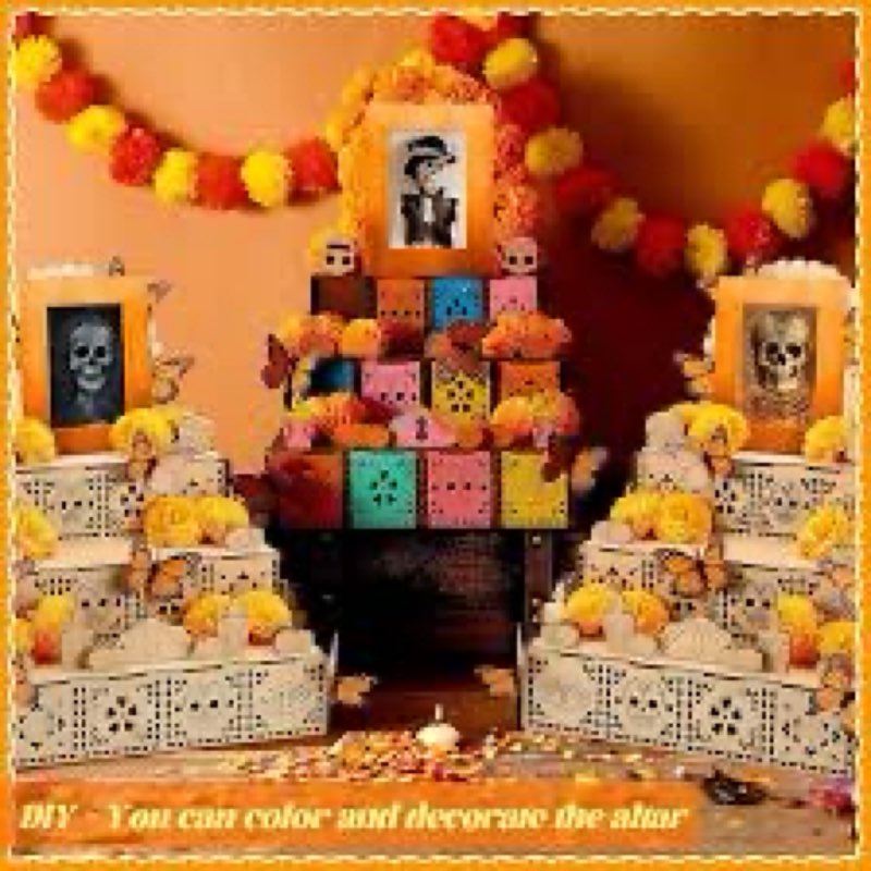 Colingmill Dia De Los Muertos Altar Ofrenda Wooden Box Decorations Set, 28'' 7 Tier Day of The Dead