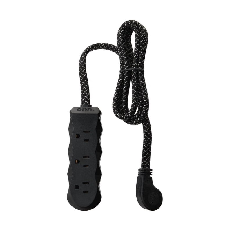onn 3-Outlet Surge Protector with Power Cord, Black