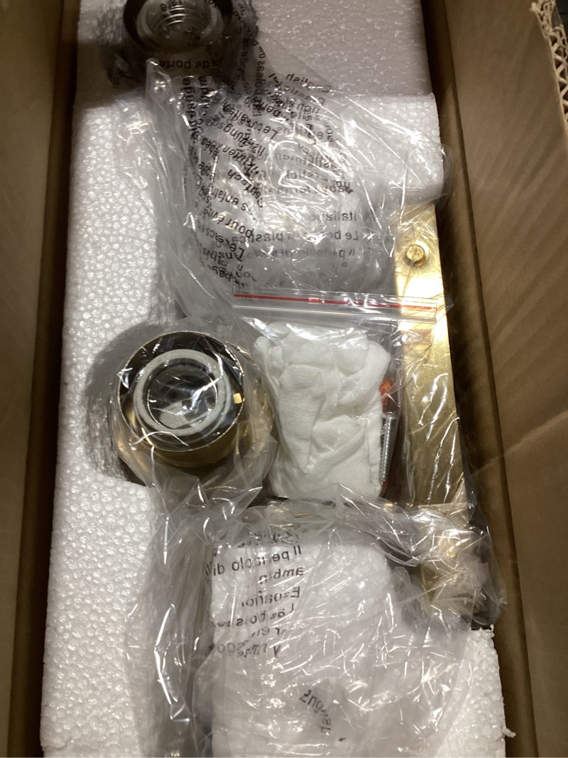 Condition photo showing As Is for 3-light bathroom vanity light, modern brushed gold wall lights with clear glass shades, bathroom wall sconce lamp for mirror living room bedroom hallway 3 light gold-small