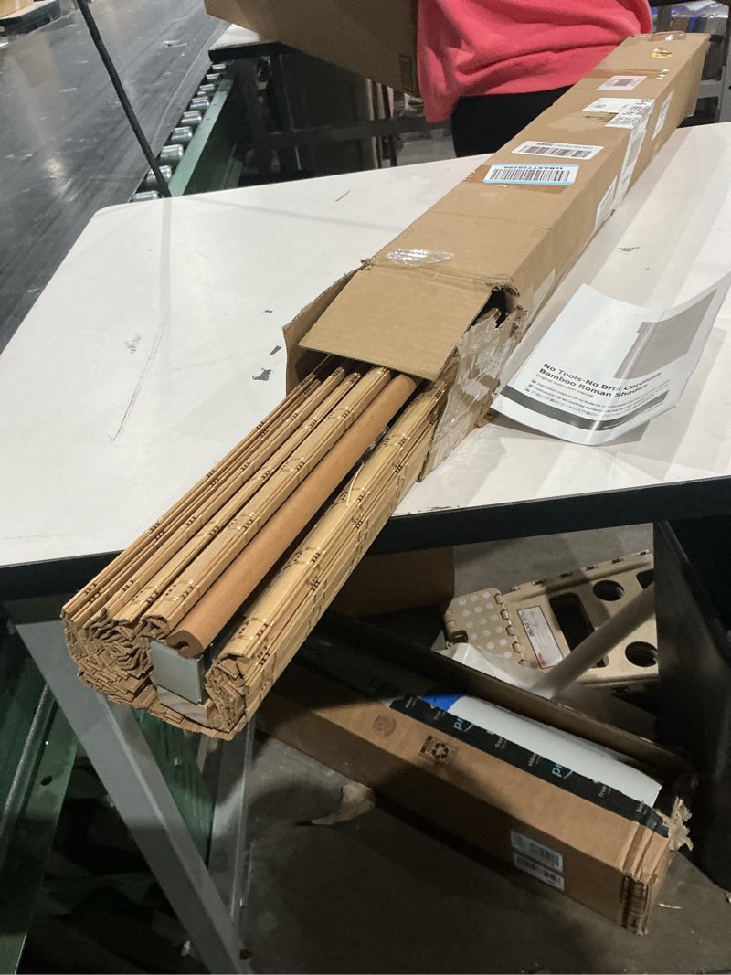 Condition photo showing Good Condition for lazblinds no tools no drill cordless bamboo roman shades, light filtering window treatment, roll up bamboo blinds for window 32'' w x 64'' h, brown brown206 32'' w x 64'' h