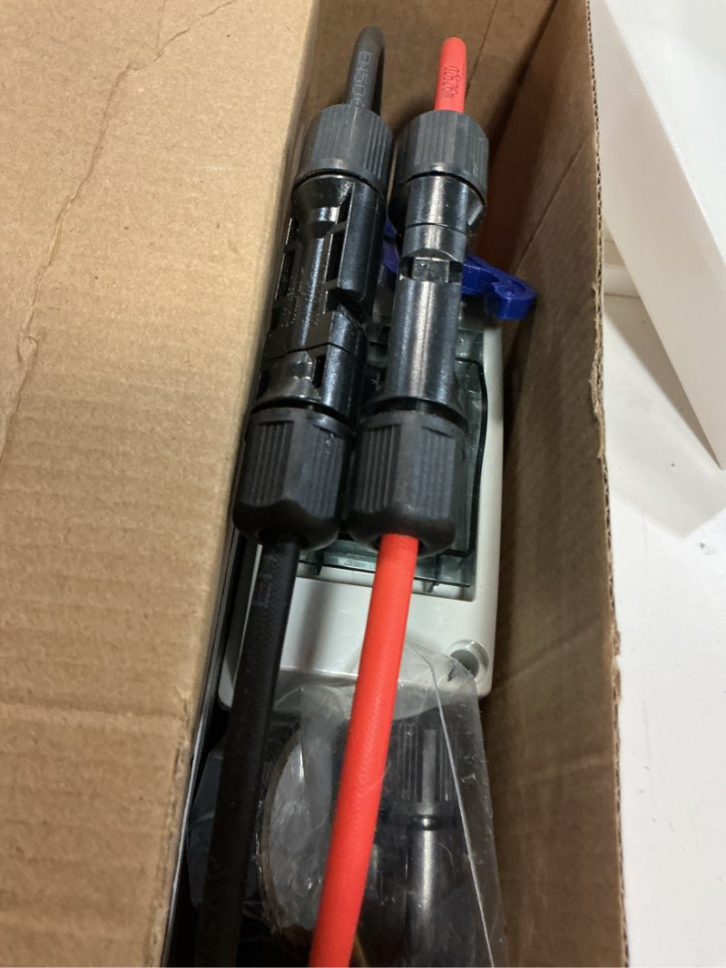 Condition photo showing Good Condition for Solar Panel Disconnect Switch 63 Amp DC Miniature Circuit Breaker 1000V 2 Poles with PV Connector and IP65 Waterproof UV-Proof Box for Outdoor Solar PV Homes Battery 4 Holes Box & Wire DC 1000V 63A