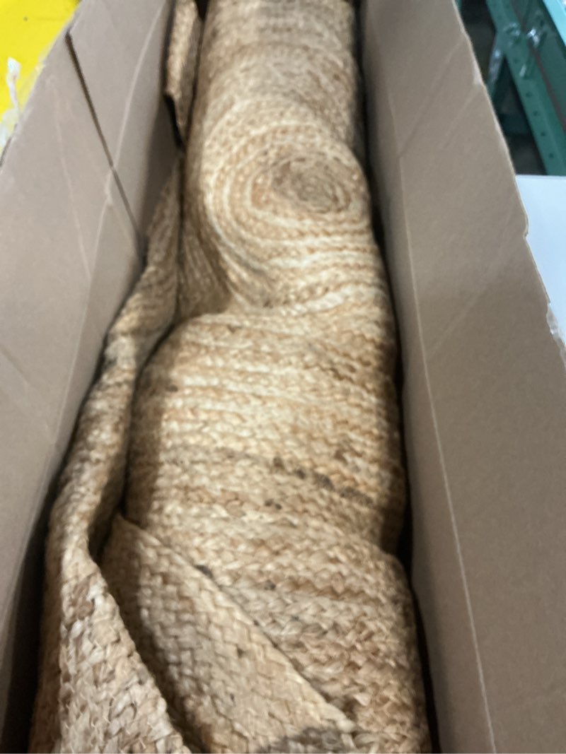 Condition photo showing As Is for hausattire hand woven jute braided rug, 6’ round – natural, reversible boho entry area rugs for kitchen, living room i farmhouse decorative floor rug, 6 feet round 6' round natural