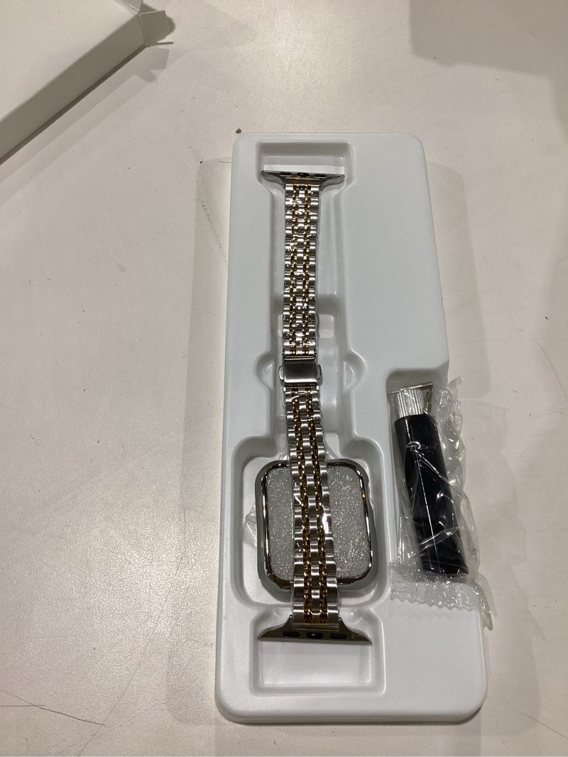 Condition photo showing New/Like New for slim watch band compatible with apple watch 41mm 45mm 42mm 44mm 40mm 38mm metal stainless steel watchband suitable for iwatch 10/9/8/7/6/5/4/3/2/1/se series women luxury strap 42mm 44mm 45mm silver and gold