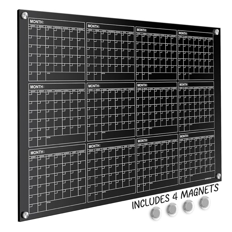 Black Frameless yearly calendar 