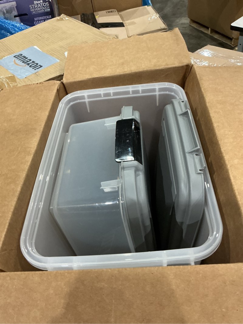 Condition photo showing Good Condition for amazon basics 3-piece airtight pet food storage container combo with scoop, bpa free, removable wheels, 33 qt + 12 qt 45 qt (33 qt + 12 qt)