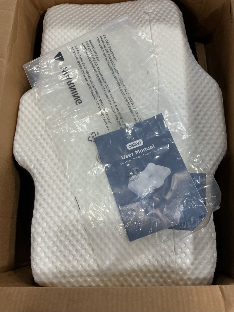 Condition photo showing Good Condition for osteo cervical pillow for neck pain relief, hollow design odorless memory foam pillows with cooling case, adjustable orthopedic bed pillow for sleeping, support for side back sleepers queen(25.5*16.5*5.2/4.1 inches) dark grey