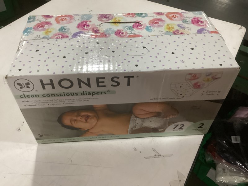 Condition photo showing New/Like New for The Honest Company Comfort Dry Disposable Diapers for Sensitive Skin, Hypoallergenic, Rose Blossom + Tutu Cute, Club Box Size 2 (12–18 lbs), 72 Count Size 2 (72 Count) Rose Blossom + Tutu Cute