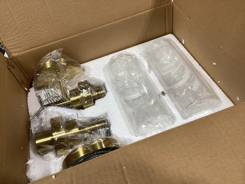 Condition photo showing Good Condition for emak brushed gold sconces wall decor set of 2, modern bathroom light fixtures wall sconce with clear glass shade for bathroom, bedroom, living room, hallway, ws085-bgd-2pk gold & clear glass 13 inch - 2pc