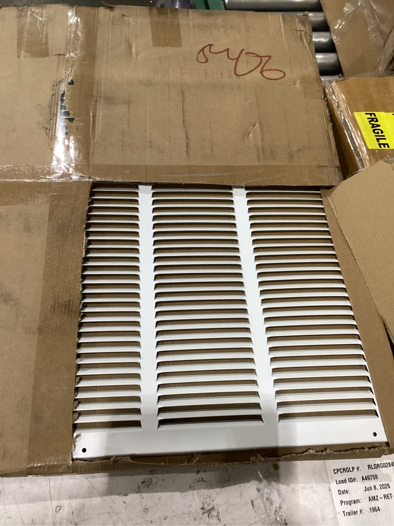 Condition photo showing As Is for 26" x 26" return air grille - sidewall and ceiling - hvac vent duct cover diffuser - [white] [outer dimensions: 27.75w x 27.75" h]