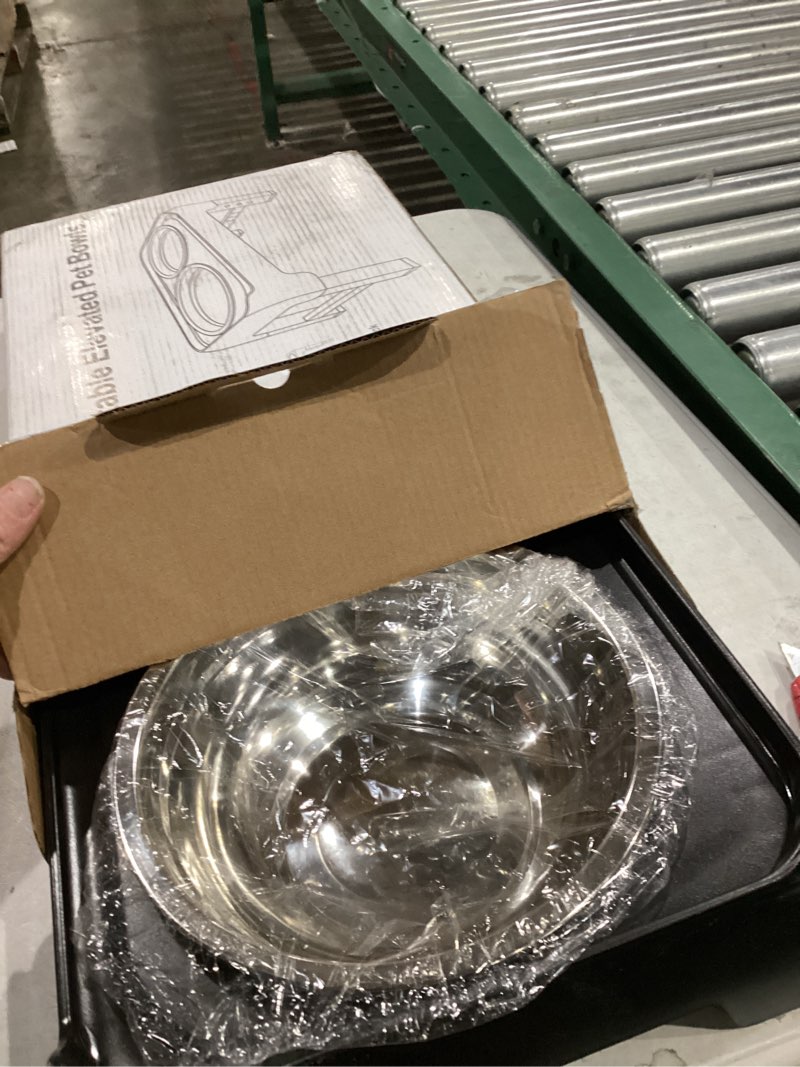 Condition photo showing New/Like New for comesoon elevated dog bowls, 4 height adjustable raised bowl stand with 2 thick 50oz stainless steel food bowls non-slip feeder adjusts to 3.7'', 9.2'', 10.75'', 12.36'' black, (db-w01) black 8" for medium dogs