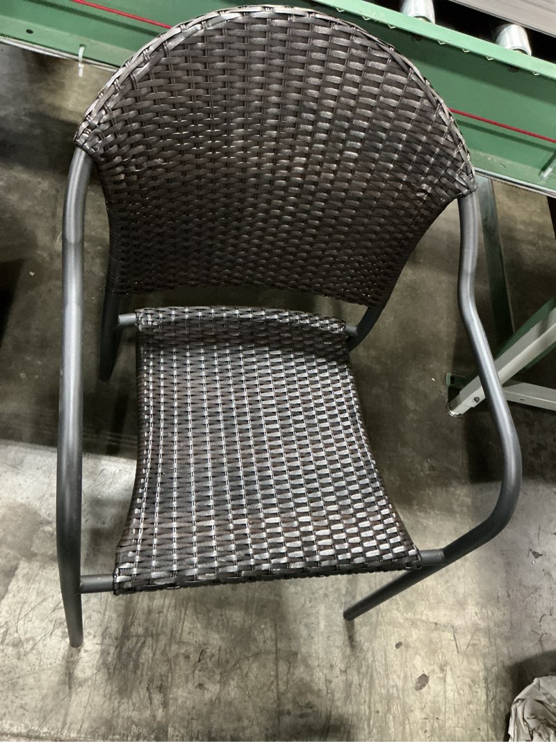 Condition photo showing As Is for style selections (1-pack) pelham bay wicker stackable matte black steel frame stationary
