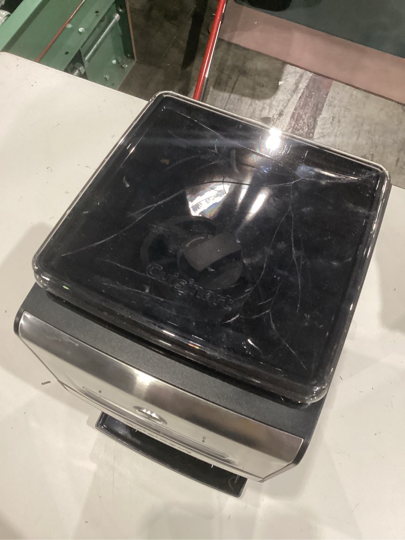 Condition photo showing As Is for cuisinart coffee maker, custom grind and brew single cup coffee maker, 6 cup sizes, built-in stainless steel burr mill, adjustable strength, grind control and over ice feature, easy cleaning, dgb-30