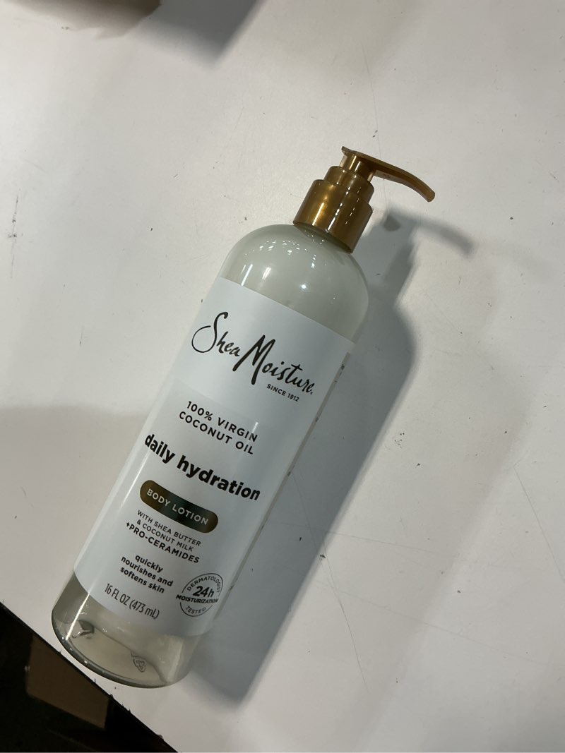 Condition photo showing Good Condition for SheaMoisture Daily Hydration Body Lotion with 100% Virgin Coconut Oil, Shea Butter, Coconut Milk and Pro-Ceramides, Quickly Nourish & Soften Skin, 24H Moisturizing 16 oz