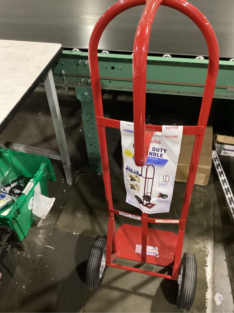 Condition photo showing As Is for milwaukee 800-lb capacity 2 -wheel red steel heavy duty hand truck