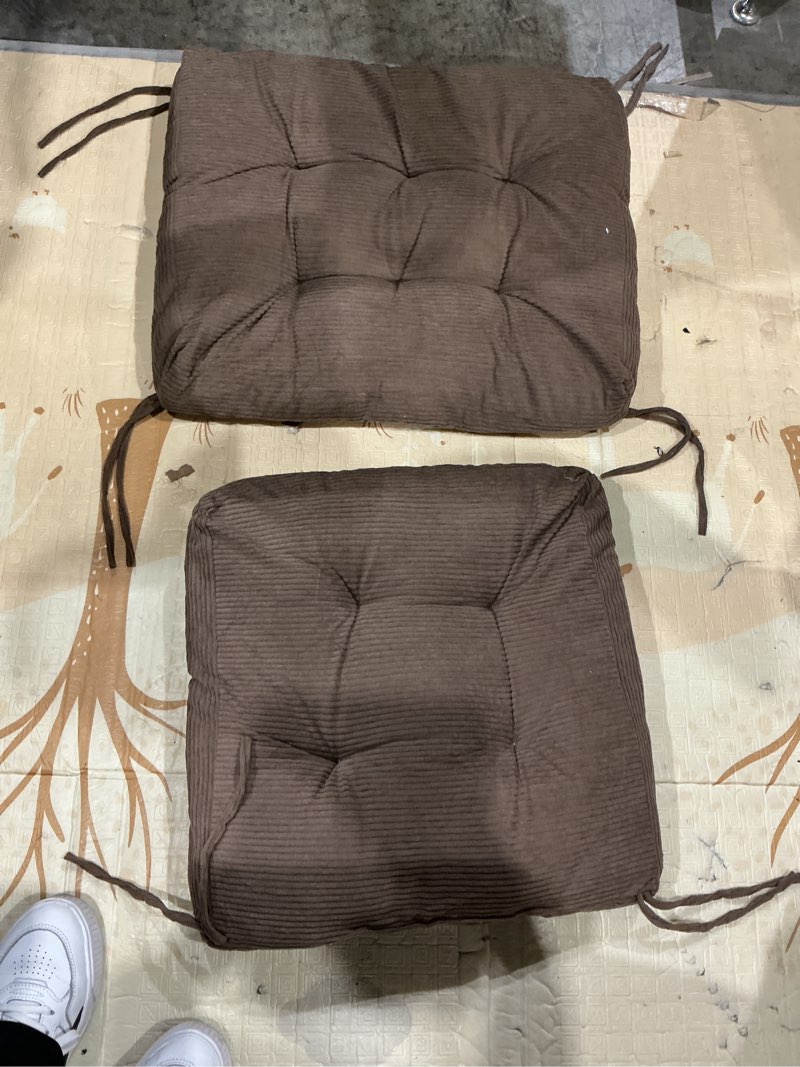 Condition photo showing Good Condition for 4 set outdoor patio chair cushions corduroy seat high back tufted pillow replacement rocking patio chair pads for outdoor indoor home office(grayish brown)(we don’t know size )