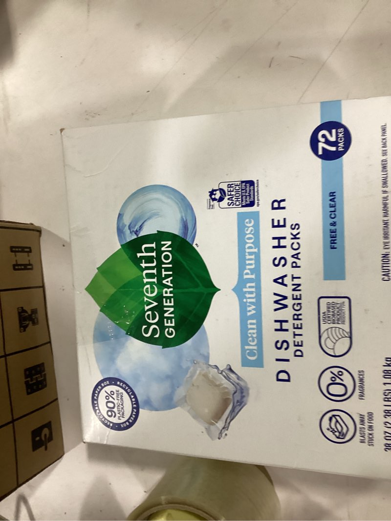 Condition photo showing New/Like New for seventh generation dishwasher detergent packs for sparkling dishes free & clear dishwasher tabs (72 count) free & clear 72 count (pack of 1)