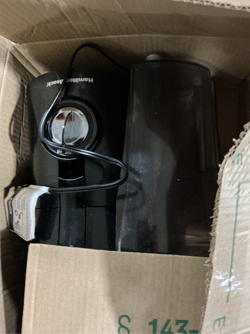 Condition photo showing As Is for hamilton beach juicer machine, big mouth 3” feed chute for whole fruits and vegetables, easy to clean, centrifugal extractor, vegetable & fruit juicer, bpa free, 800w motor, black black 800w motor