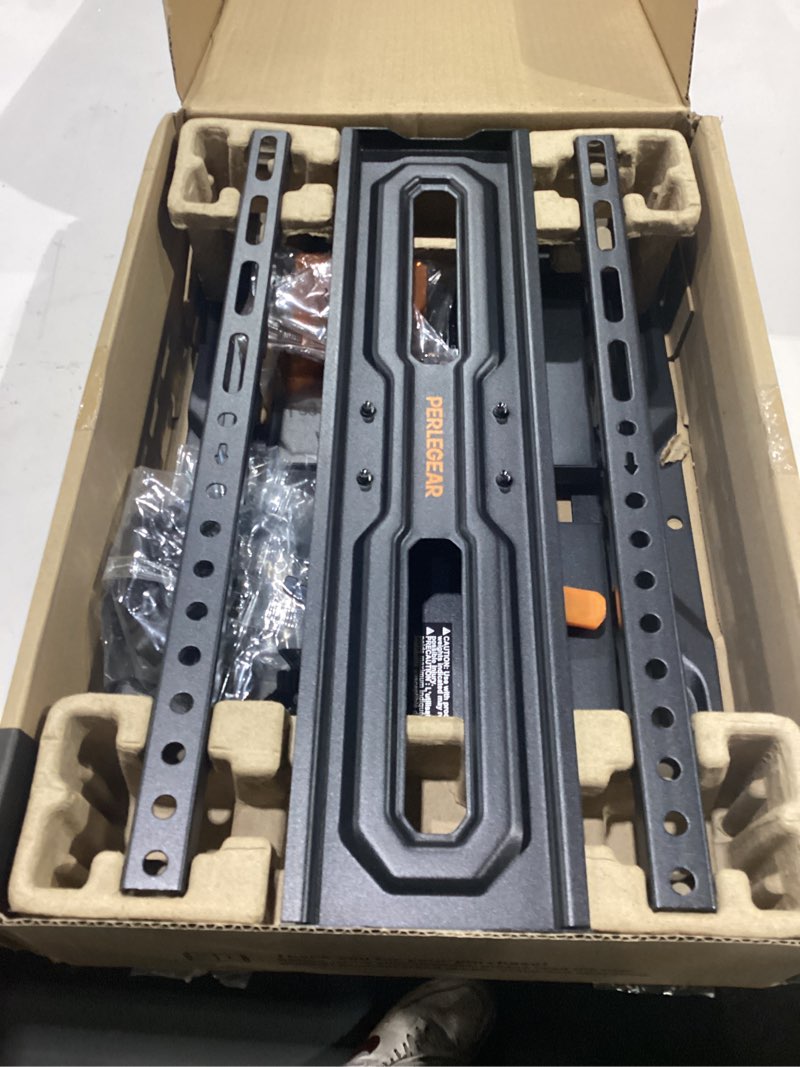 Condition photo showing New/Like New for perlegear full motion tv wall mount for 26-74 inch tvs, height adjustable tv mount, pre-assembled wall mount tv bracket with tool-free tilt, swivel, fits 16” studs, 99 lbs, max vesa 400x400mm, pgmf21 26-74 inch full motion tv wall mount