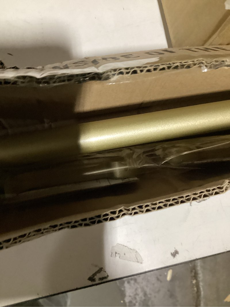 Condition photo showing New/Like New for 2 Pack Heavy Duty 1 Inch Diameter Single Curtain Rods 36-72” Adjustable Window Curtain Rod with Aluminum Alloy Cylindrical Cap Finials, Wall Mount and Ceiling Mount, Light Gold Light Gold 36-72"