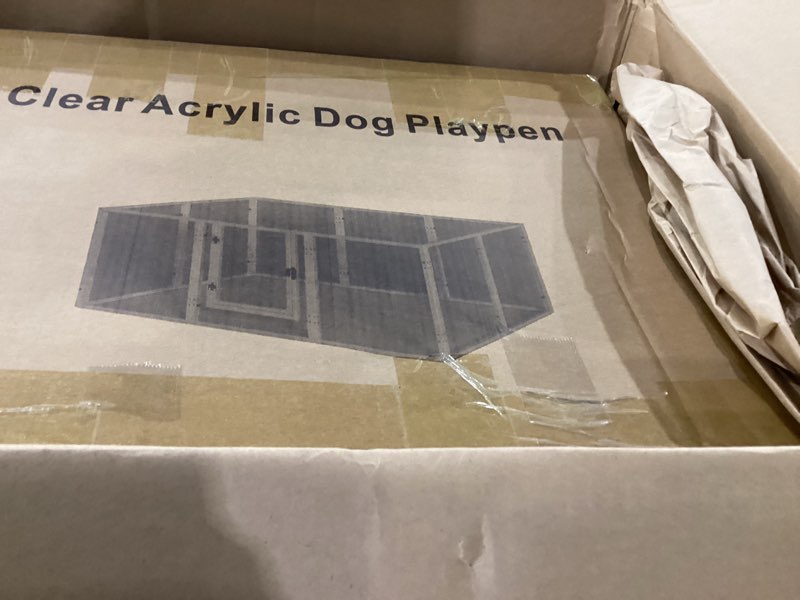 Condition photo showing New/Like New for Clear Acrylic Dog Play Pen Indoor - 39 Inch 8-Panel Pet Enclosure for Small Dogs & Cats, Outdoor Use with Door, Easy Assemble & Cleaning