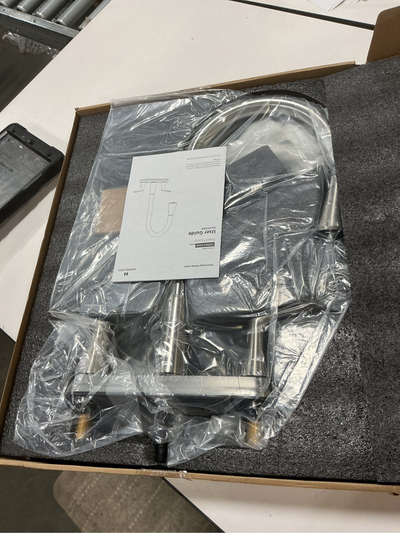 Condition photo showing Good Condition for HOMELODY 2 Handles Kitchen Faucet with Pull Down Sprayer for 3 Hole Sink, 8 inch 360° Rotating Spout Centerset Kitchen Sink Faucet with Water Lines Brushed Nickel