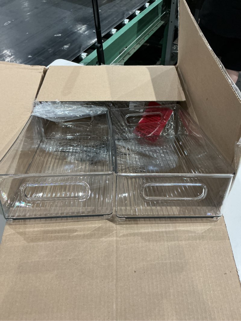 Condition photo showing Good Condition for idesign stackable fridge bin - storage bin for freezer or pantry, set of 2, clear, made in usa