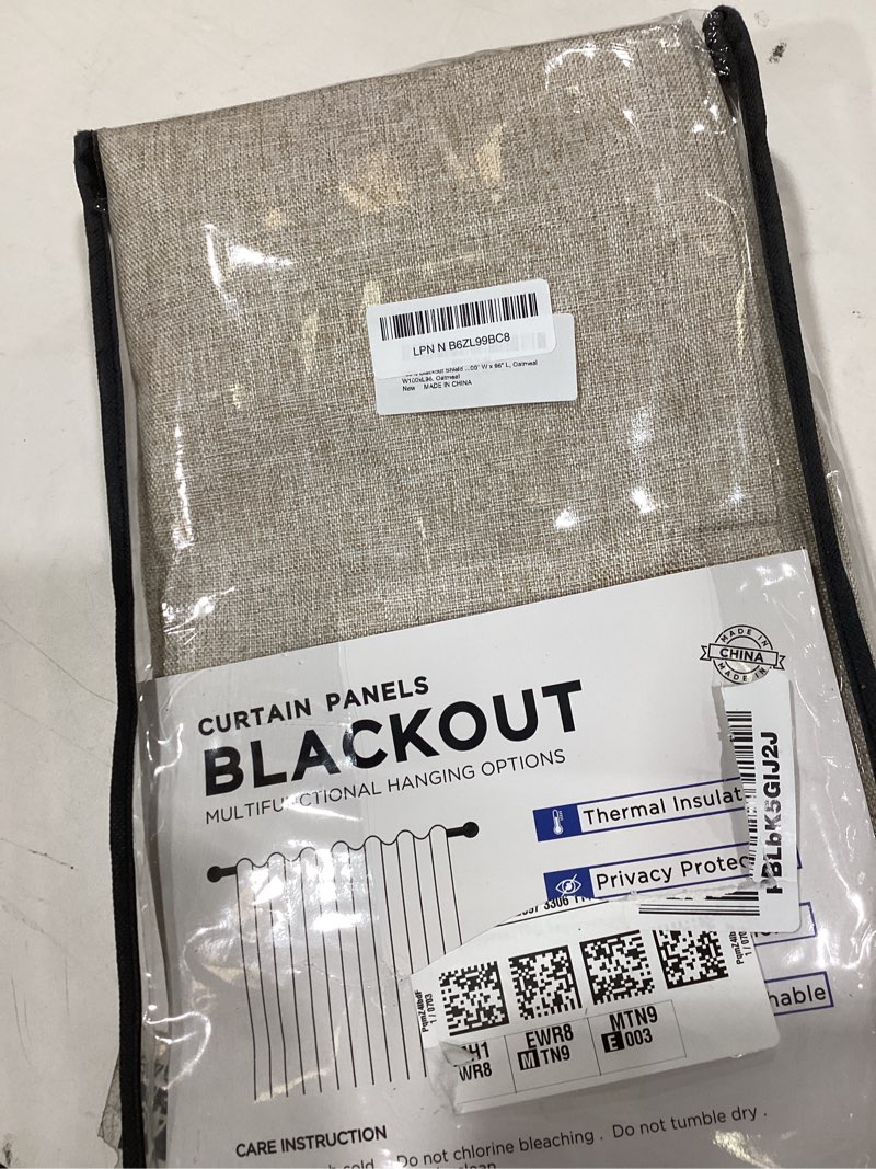 Condition photo showing New/Like New for 100% Blackout Shield Linen Blackout Curtains for Bedroom 96 Inches Long, Back Tab/Rod Pocket Living Room Drapes, Thermal Insulated Blackout Curtains 1 Panel Set, 100" W x 96" L, Oatmeal Oatmeal 100"W x 96"L (Pack of 1)