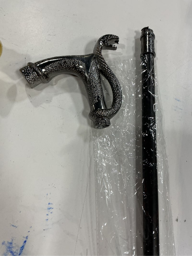 Condition photo showing As Is for Walking Cane for Men & Women - Heavy Duty 500+ lbs Capacity, Gothic Cane with Ornate Design, Decorative Goth Metal Ergonomic Handle Cane, Black & Silver Snake Walking Stick for Senior Gift