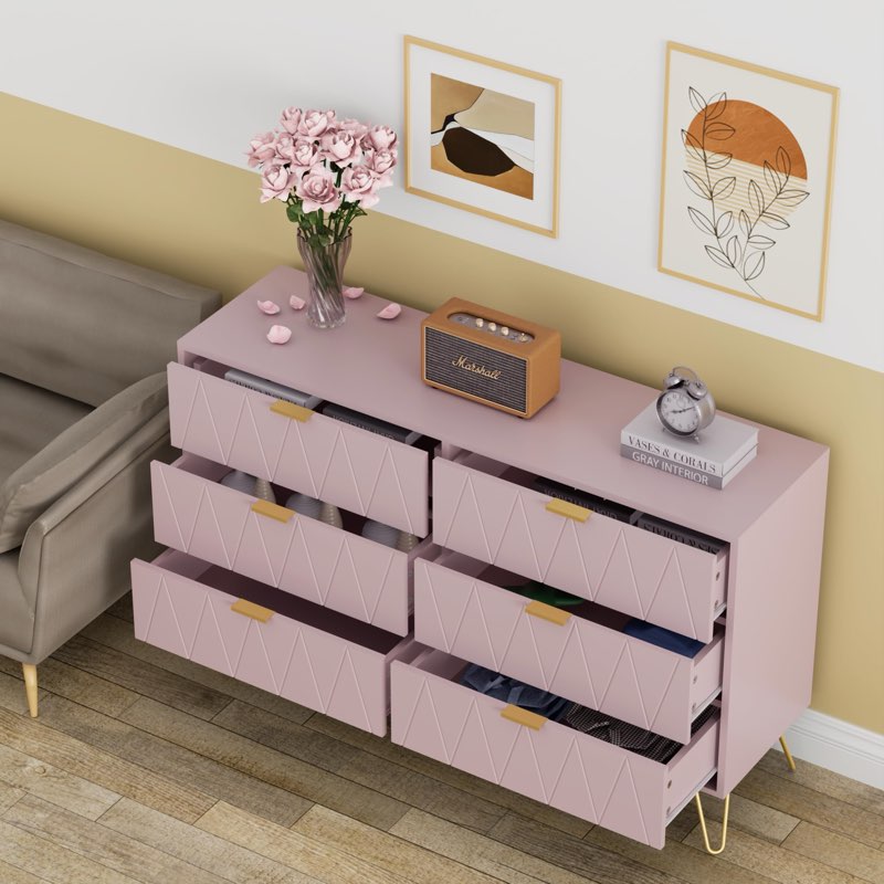 Pink 6 drawer dresser