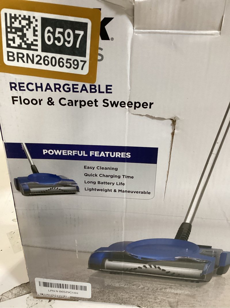 Condition photo showing Good Condition for shark rechargeable floor sweeper, motorized brushroll, compact swivel design, easy-empty dust cup, 10" cleaning path, powerful debris, dust & pet hair pickup, for all floor types, blue, v2700z