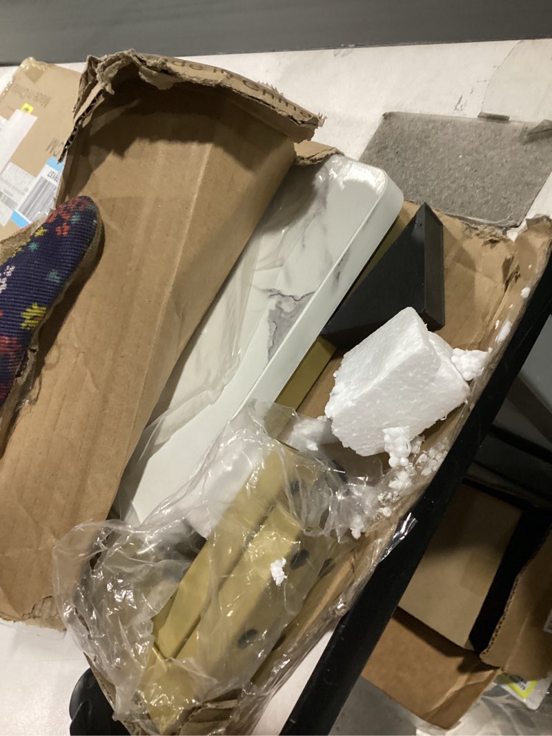 Condition photo showing New/Like New for Yusong Small Narrow Side Table for Small Spaces, 17.7" W Slim End Table Magazine Table Nighstand with Storage Holder, Accent Skinny Snack Couch Bedside Table, Gold White, Complete Iron Pipes White 17.7" W