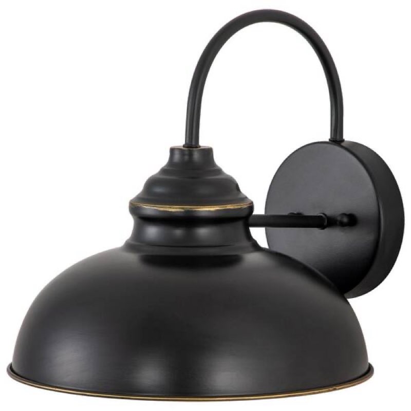C Cattleya 1-Light Black Gooseneck Outdoor Barn Light Sconce with Gold Edges
