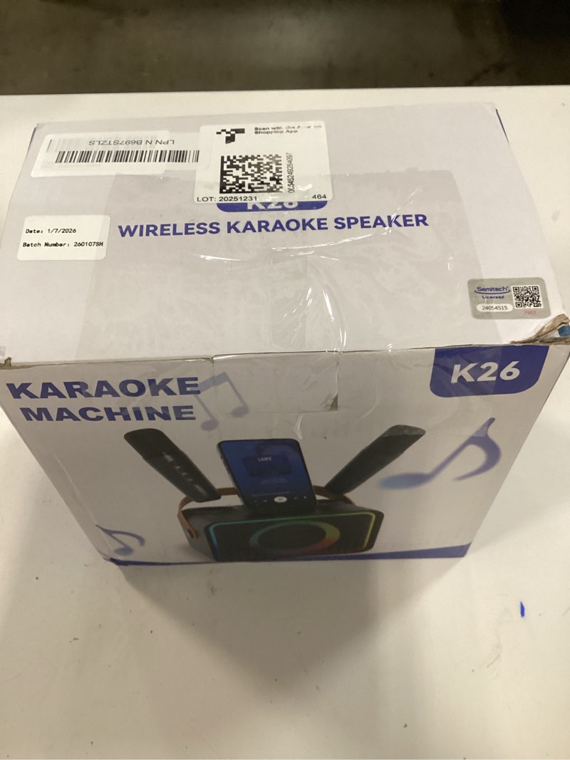 Condition photo showing New/Like New for karaoke machine,portable bluetooth speaker with 2 wireless microphone for adults & kids with led lights, karaoke microphone with pa system supports usb/tf/aux,gift for party (black)